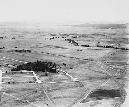 Ariel view over Civic, Braddon  showing St Johns Church, Glebe House