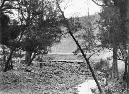 Cotter River below the Cotter Dam wall. Low water flows in drought.