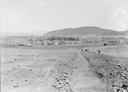 Reid and Civic Centre from rear of AWM [Australian War Memorial] site. Road building.
