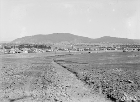 Reid and Civic Centre from near Australian War Memorial site with a new road being built.