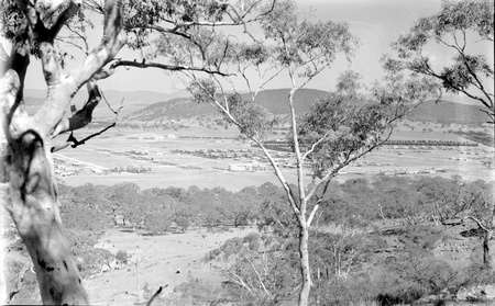 Braddon and Civic Centre from Mt Ainslie. Ainslie Hotel in the centre. Black Mountain at the rear