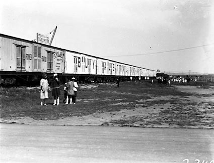The Great White Train at Kingston railway yards- 16 carriages used to promote buying Australian made goods