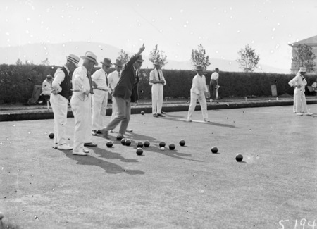 Second Conference of 65th District of Rotary. A game of bowls in progress at the Canberra Hotel greens.