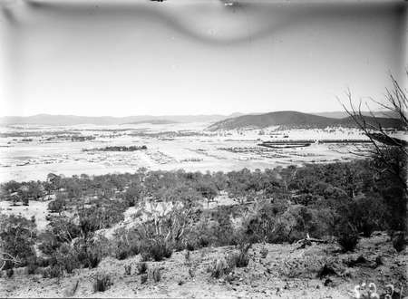 Reid and Braddon from Mt Ainslie, Ainslie Hotel on right, Civic Centre in centre, Black Mountain on the horizon.