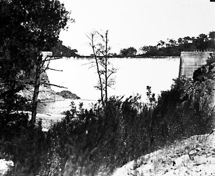Cotter Dam wall and stilling pond, below spillway