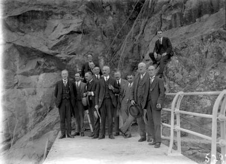 Visit of Ballarat Water Commission officials At the top of Cotter Dam wall