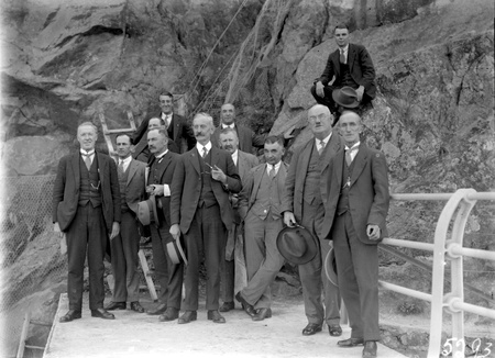 Visit of Ballarat Water Commission officials. At the top of the Cotter Dam Wall