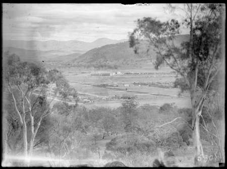 Reid, Braddon and Civic Centre from Mt Ainslie. Sydney and Melbourne Buildings in centre, Gorman House in front.