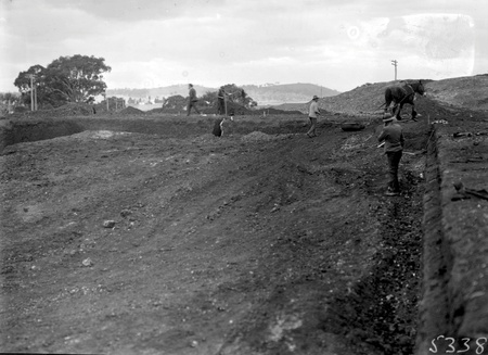 Unknown excavation and building site, with horse drawn scoop