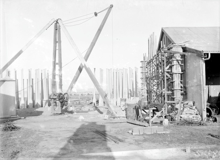 Crane and Moulds for concrete lamp standards, Kingston Power Station