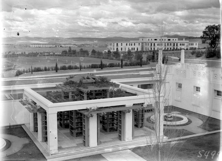 View to east from Parliament House courtyard. East Block Offices to the right