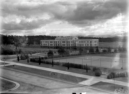 Tennis courts and West Block Offices from Parliament House