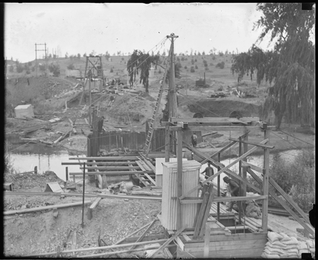 Sewerage pipeline excavations near Commonwealth Avenue Bridge.
