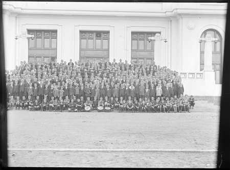 Young Australia League boys outside Parliament House.