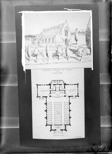 Perspective and plan of proposed Church of Christ for Limestone Avenue, Ainslie