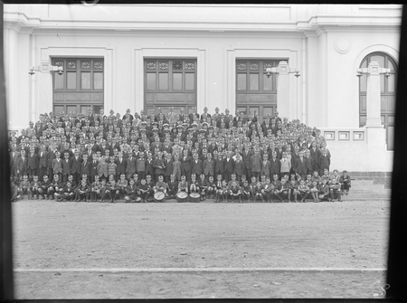 Young Australia League boys outside Parliament House.