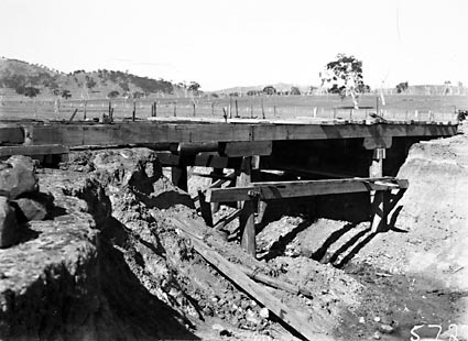 Wooden bridge under construction.Location unknown