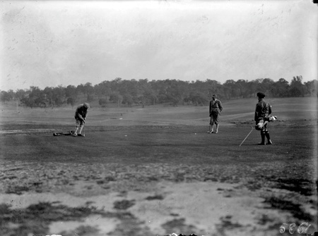 Right Honourable SM Bruce on the putting green at the Royal Canberra Golf Club