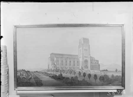 Perspective drawing of proposed Catholic Cathedral for the designated site on Commonwealth Avenue, Civic Centre.