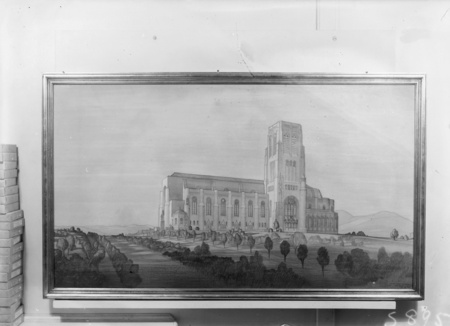 Perspective drawing of proposed Catholic Cathedral for the designated site on Commonwealth Avenue,  Civic Centre
