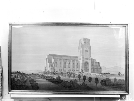 Perspective drawing of proposed Catholic Cathedral for the designated site on Commonwealth Avenue, Civic Centre.