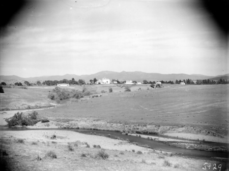 Government House and outbuildings, Govenor Generals Residence, Yarralumla, from the east, Molonglo River in front.