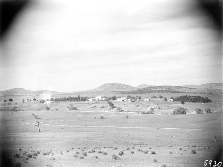 Government House and outbuildings, Govenor Generals Residence, Yarralumla, from the east, Molonglo River in front.