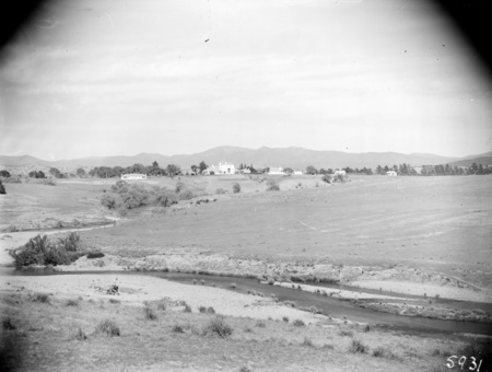 Government House and outbuildings, Govenor Generals Residence, Yarralumla, from the east, Molonglo River in front.