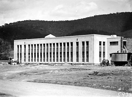 CSIR Offices and Laboratories Building with steam shovel . Clunies Ross Street, Black Mountain