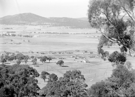 View looking north, from Red Hill over Forrest showing East-Block, Hotel Kurrajong and camp near Capital Hill