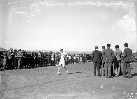 Finish of a race at the Canberra Grammar School Sports Day at Manuka Oval.