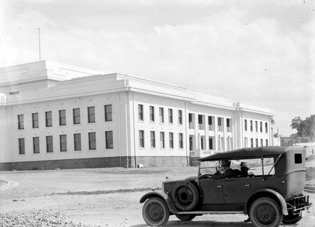West side of Parliament House with Mildenhall's Armstrong Siddeley motor car