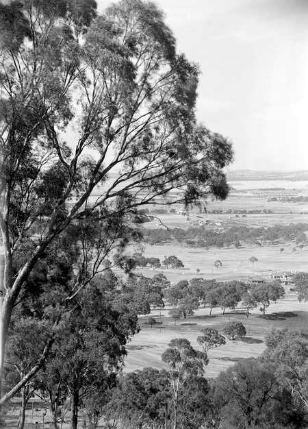 Hotel Canberra, Commonwealth Avenue, Commonwealth Avenue Bridge and houses of Forrest from Red Hill