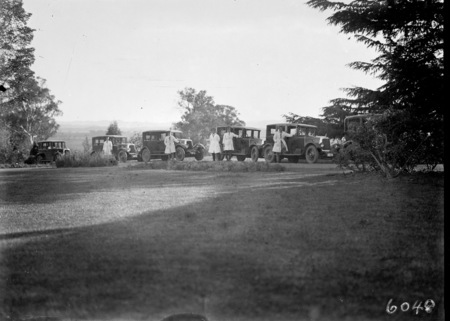 Commonwealth cars [Armstrong Siddleys] with drivers at Government House, Yarralumla, Govenor Generals Residence.