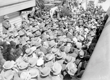 Arrival of Mr and Mrs. Scullin at Canberra Railway Station. Part of the welcoming  crowd