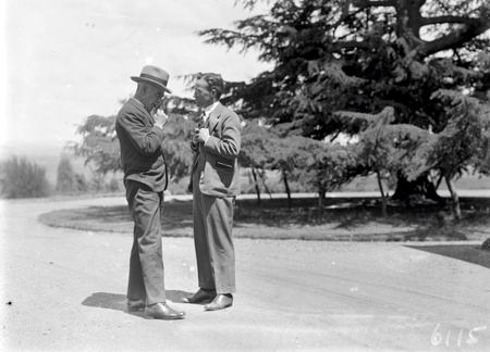 Two unidentified men outside Government House,Yarralumla