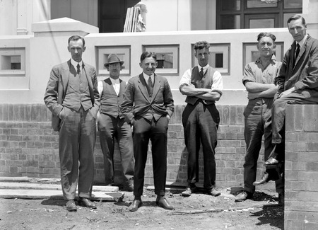 Harold L White & K Binns with National Library staff