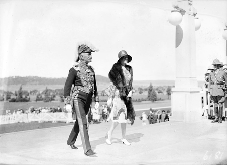 Governor General, Lord Stonehaven, with his wife entering Parliament House for the opening of the 12th Parliament.
