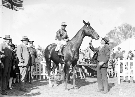 Horse with jockey and owner, St Patricks Day Race Club, Spring Cup Meeting at Acton Racecourse.