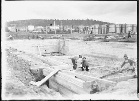 Manuka swimming pool under construction, December 1929.