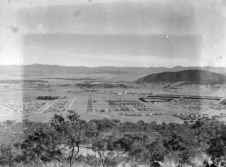 Reid, Braddon and Civic Centre from Mt Ainslie. Civic Centre and Hotel Ainslie in centre.