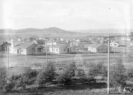 FCC cottages in Kingston. Kingston Power Station on right. Mt. Pleasant on horizon.