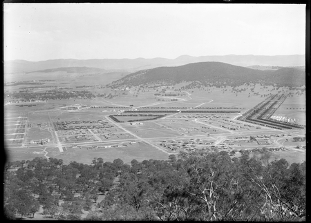 Braddon and Civic Centre from Mt Ainslie, Black Mountain at the rear.