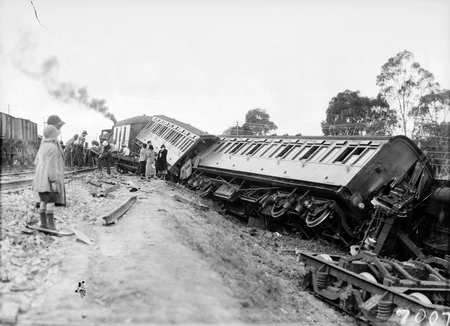 Derailment of the Albury Mail Train at  Bowning at 4.30 AM. Train was travelling at 35 MPH and 6 carriages were derailed. 6 passengers were injured. Overturned carriages and spectators.