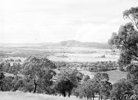 View from Red Hill over Forrest towards Civic. Mt Ainslie on the horizon, St Andrews Presbyterian Church on right.