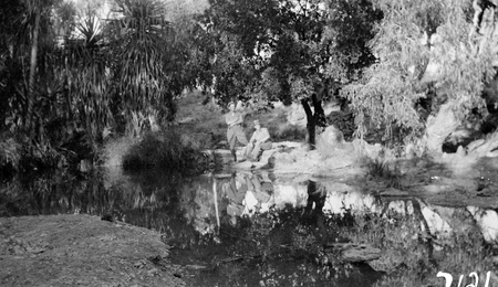 Unknown river scene near Canberra, with two men.