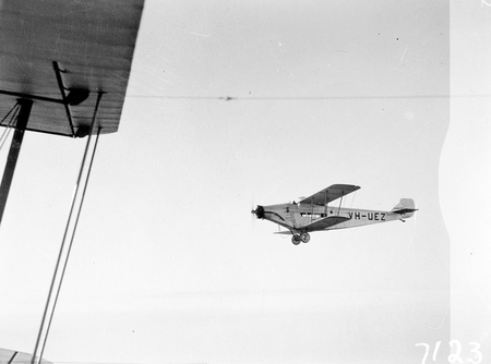 Aircraft VH-UEZ, biplane in flight.