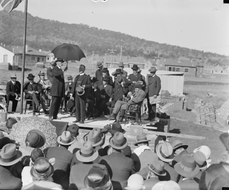 Ceremony of the laying of the Foundation Stone of the Methodist National Memorial Church, Coranderk Street, Reid.