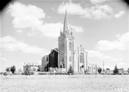 St Andrews Presbyterian Church with St. Andrews House on the left, State Circle, Forrest.