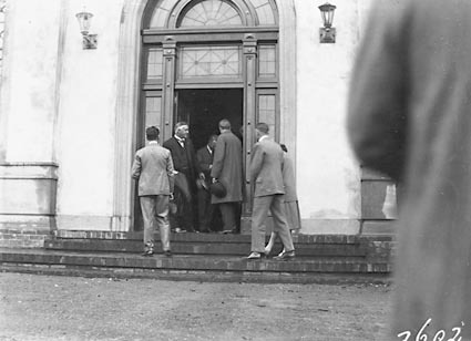 Opening of Church of England Mens Society - Group of people at entrance  to  the Australian Forestry School, Banks St., Yarralumla